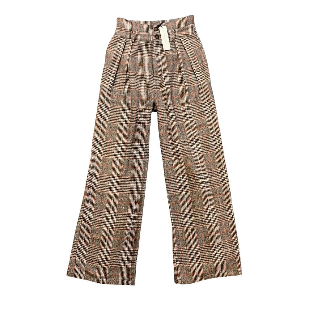 Commense Pants Womens S Small Multi Houndstooth Wide Pleated High Waist Trousers